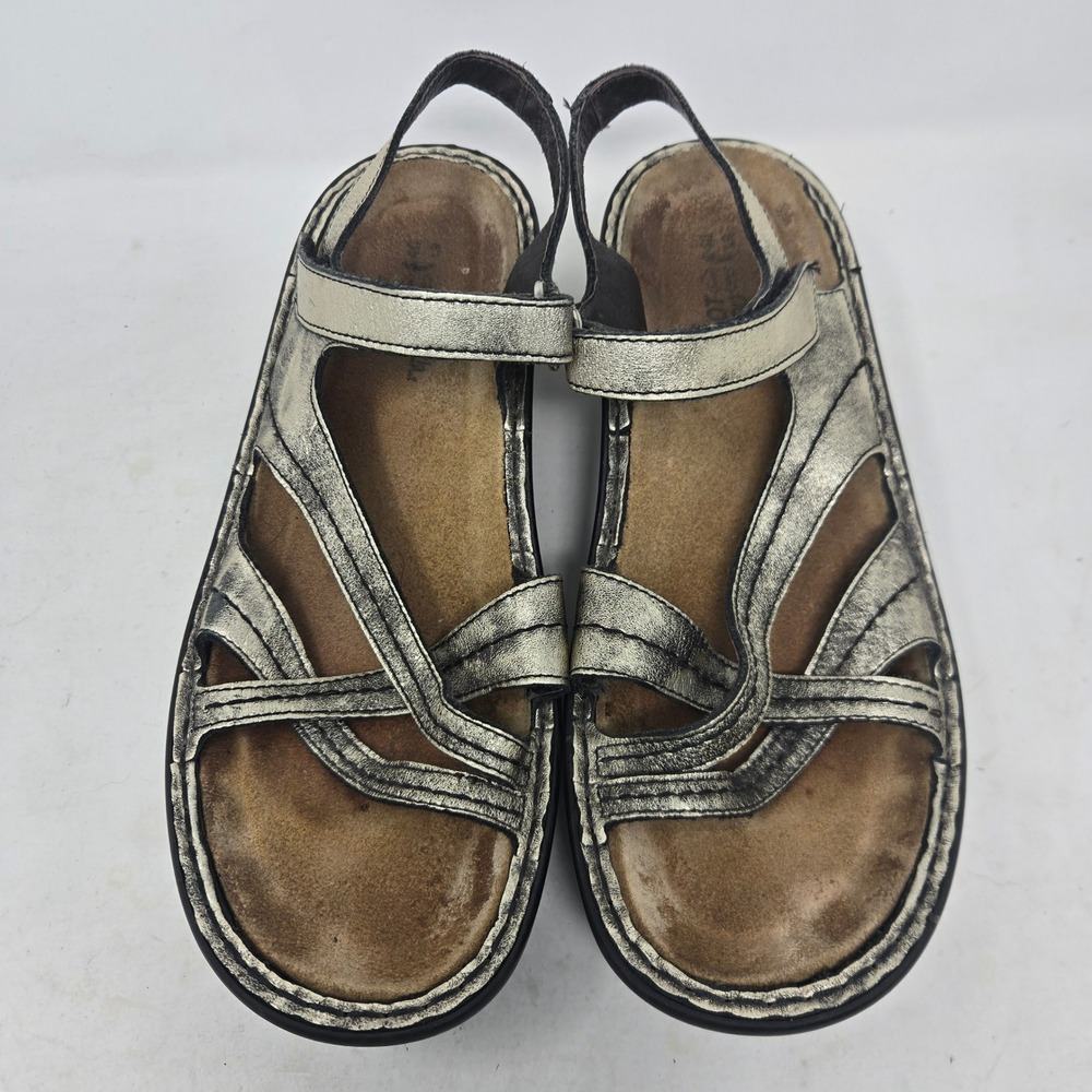 Naot Womens Leather Strappy Wedge Sandals Gold Metallic Low Heel Size 40 US 9 - Picture 2 of 8